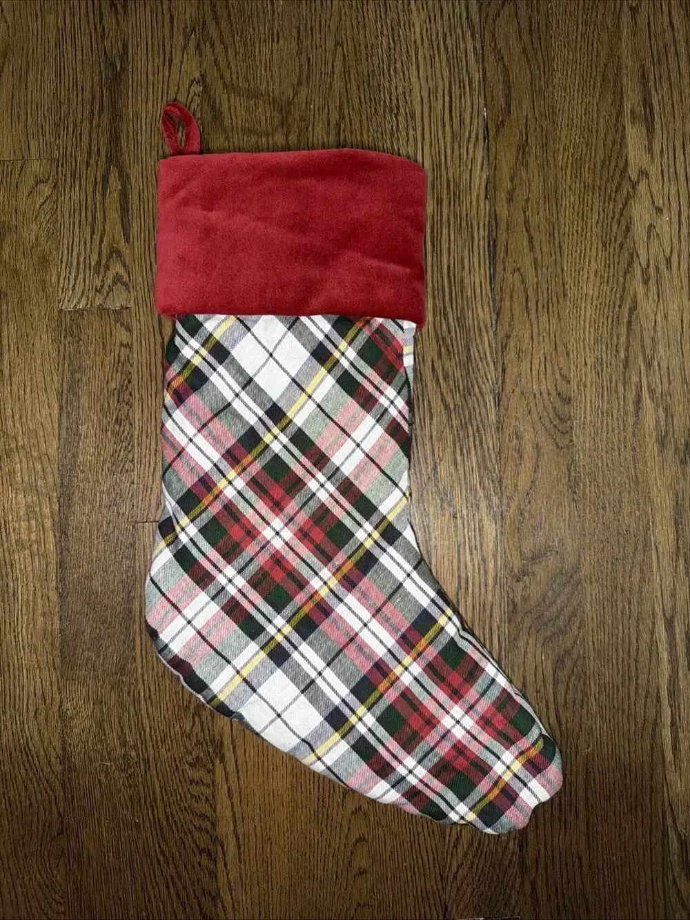 Pottery Barn Tartan Plaid Velvet Christmas Stocking